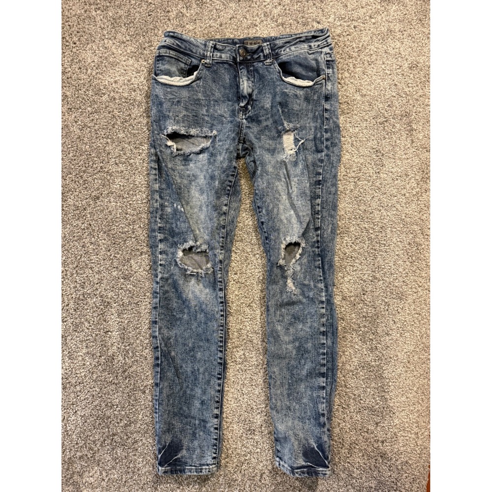 CJ BLACK Mens 32/34 Skinny Flex‎ Ripped Distressed Acid Wash Denim Jeans
